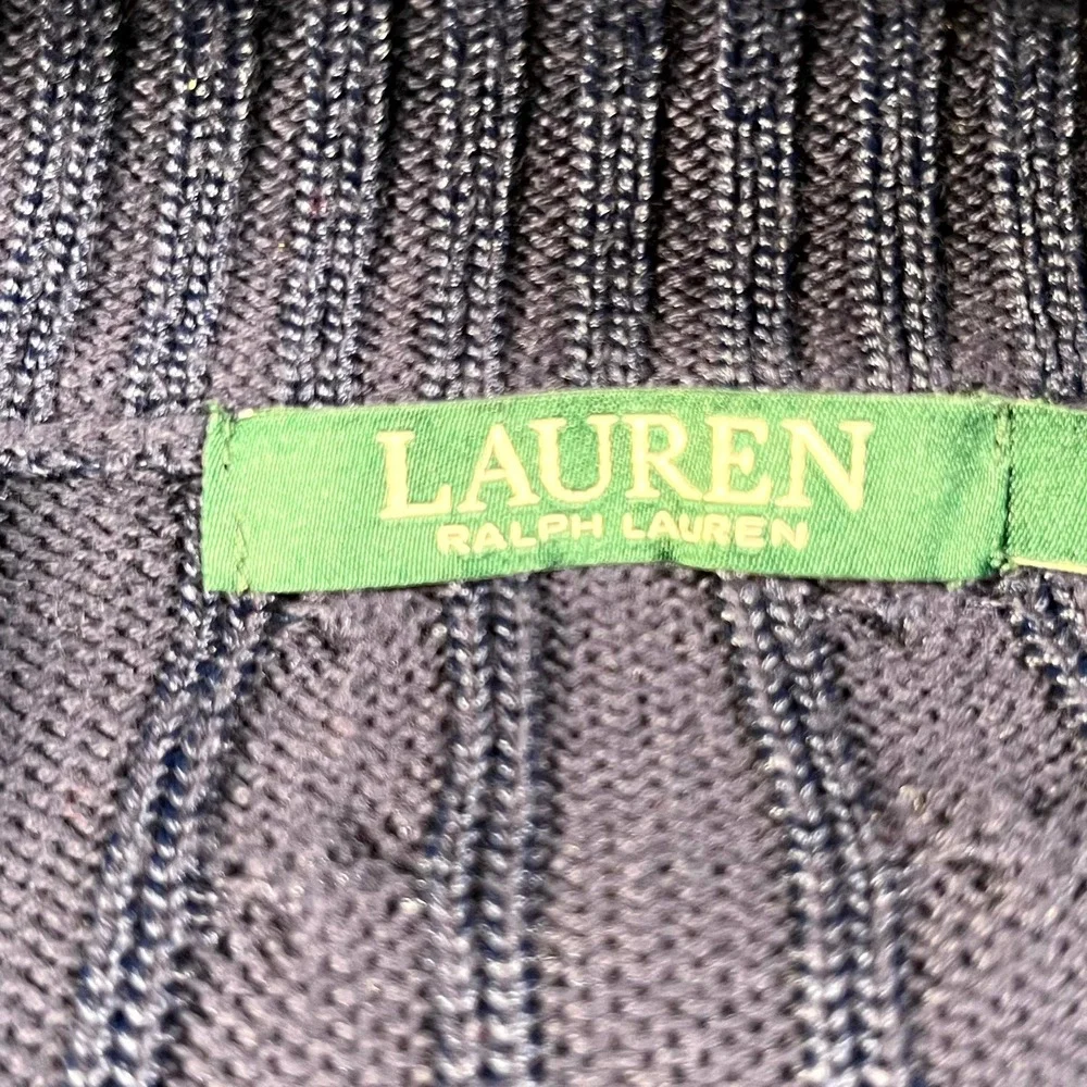 Lauren Ralph Lauren Sweater Womens Large Navy Blue Cable Knit Mock Neck Full Zip